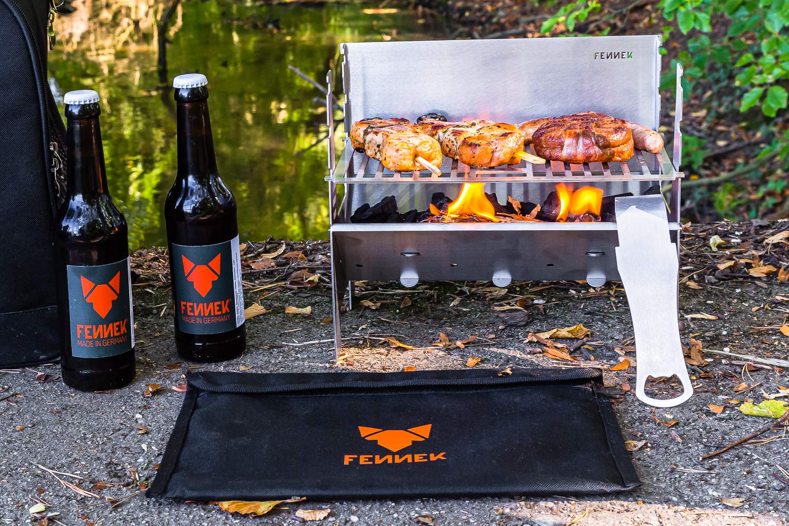 FENNEK Light | Mobile and Stick Together Charcoal Barbecue Grill | Made of Stainless Steel | Suitable for Camping, Trekking, Van Life, Garden and