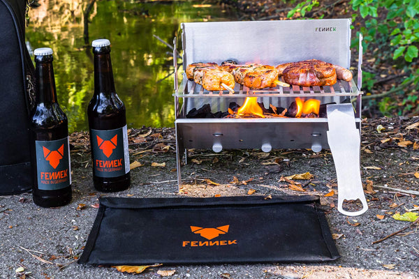 FENNEK Light | Mobile and Stick Together Charcoal Barbecue Grill | Made of Stainless Steel | Suitable for Camping, Trekking, Van Life, Garden and