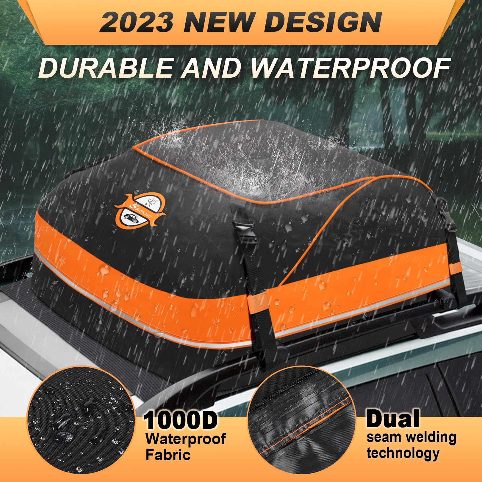 Sailnovo Roof Box Roof Bag 580L/20 Cubic Waterproof Car Roof Bag with 6 Door hooks, Soft-Shell Large Roof Cargo Carrier Bags for Cars without/with Roof Bars/Rack/Rails, Black