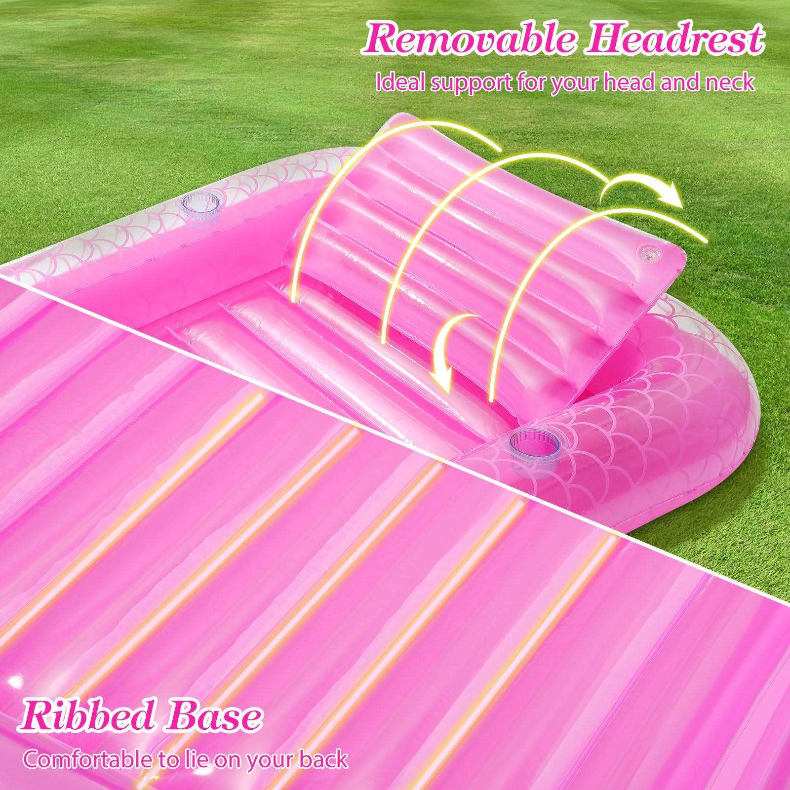 MoKo Pool Floats Adult, Floating Bed with Ice Bar, Tanning Bed Pool Raft Inflatable Lounger with Drink Holder Tanning Chair Inflatable Pool Toys for Party Beach Backyard