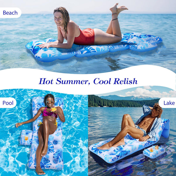 MoKo Pool Floats Adult, Floating Bed with Ice Bar, Tanning Bed Pool Raft Inflatable Lounger with Drink Holder Tanning Chair Inflatable Pool Toys for Party Beach Backyard