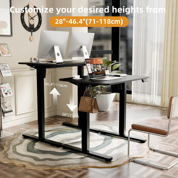 ERGOMAKER Electric Height Adjustable Standing Desk 80x60cm (31.5"x23.6"), Sit Stand Desk with Splicing Top for Home Office (Black Frame + Black Desktop)