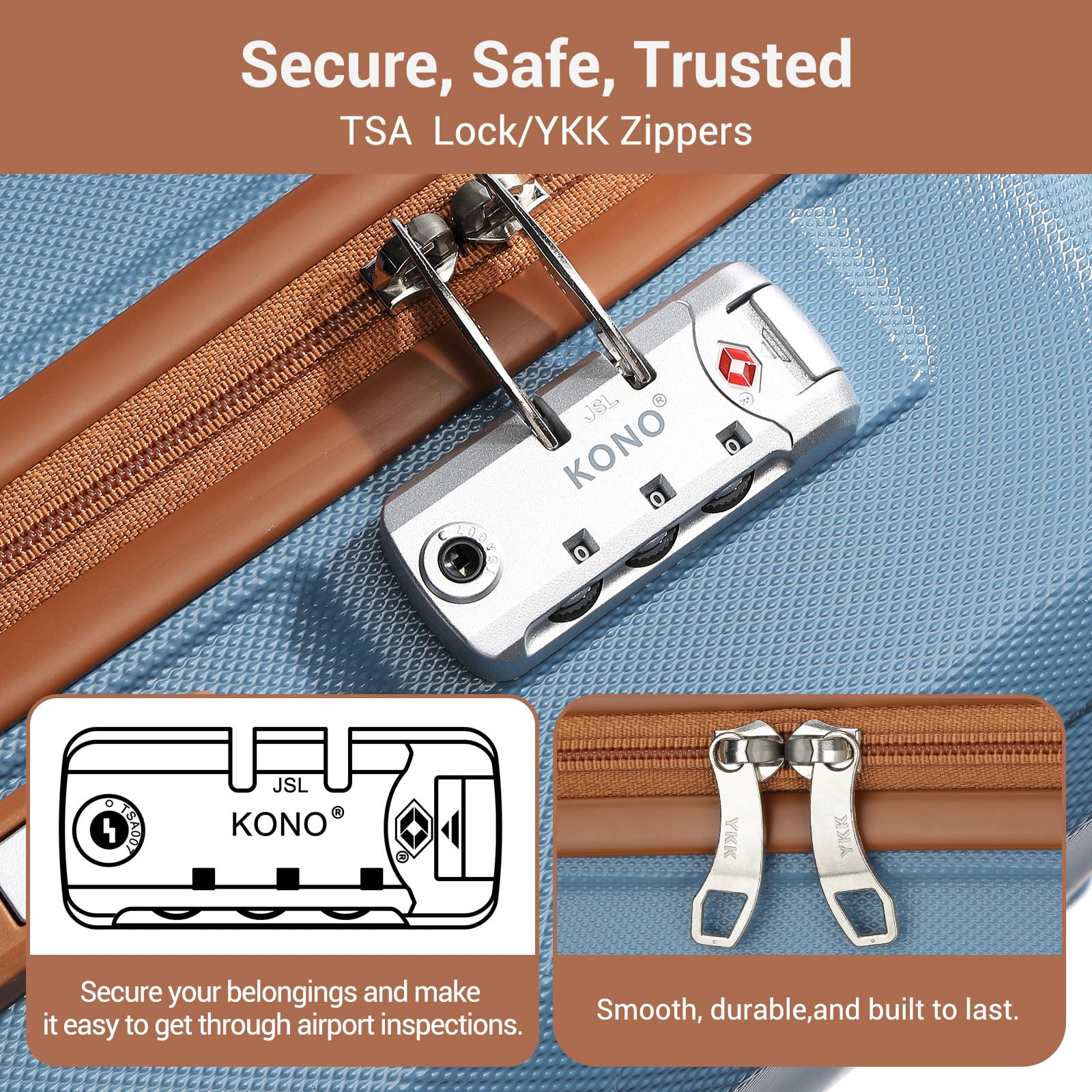 Kono Fashion Hand Luggage Lightweight ABS Hard Shell Trolley Travel Suitcase