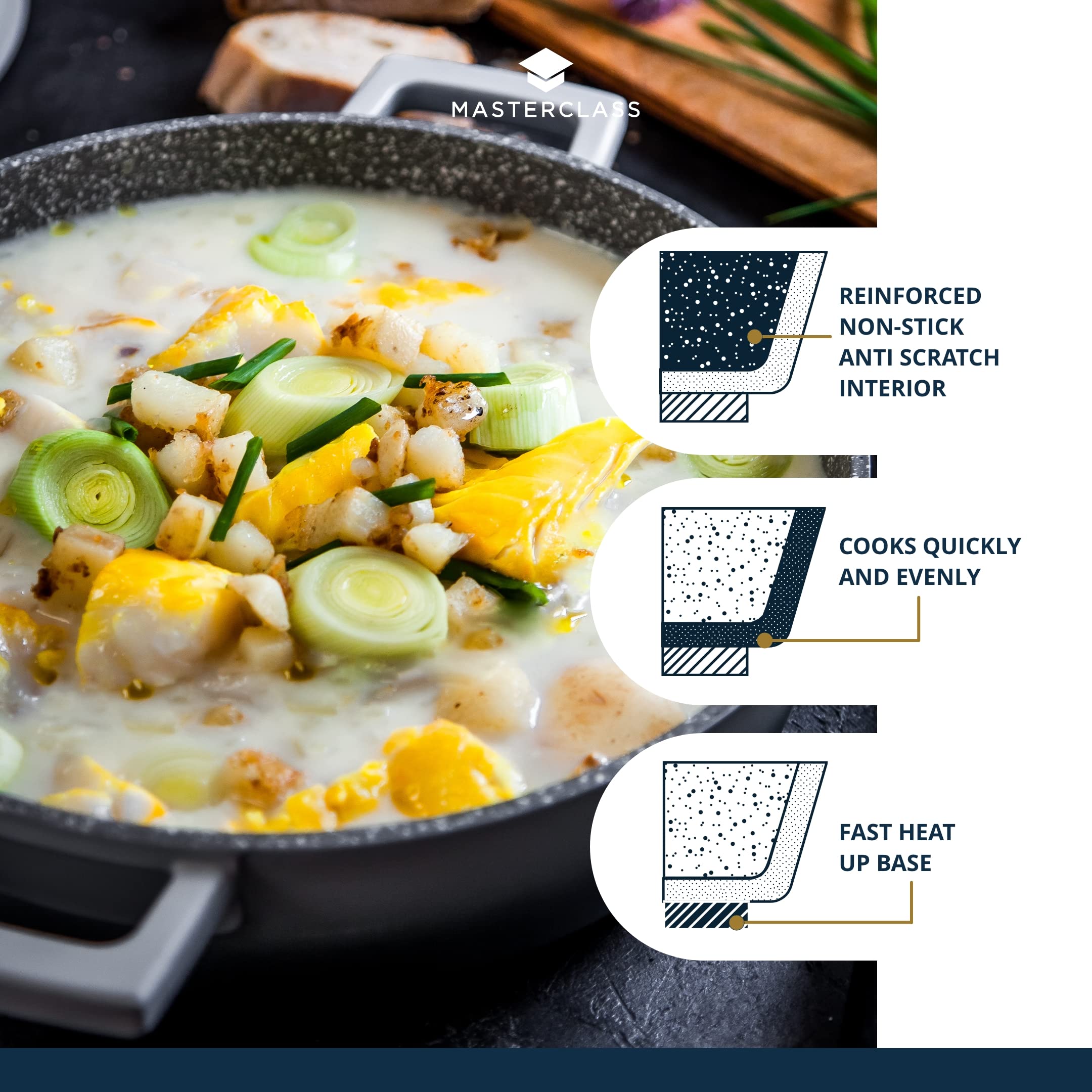 MasterClass Casserole Dish With Lid, Medium 4L/24 cm, Lightweight Cast Aluminium, Induction Hob And Oven Safe, Black