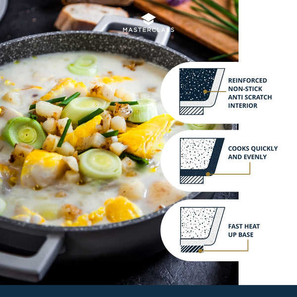 MasterClass Casserole Dish With Lid, Medium 4L/24 cm, Lightweight Cast Aluminium, Induction Hob And Oven Safe, Black