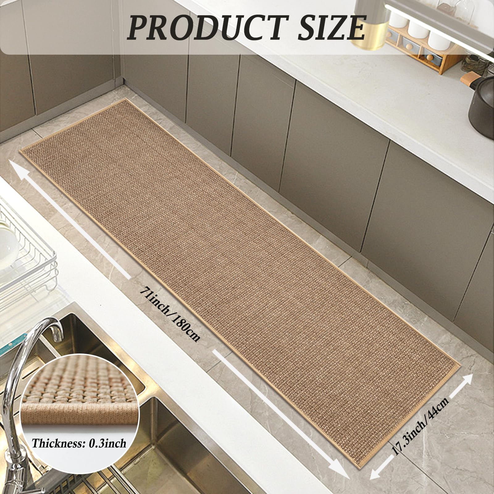 Artnice Non Slip Kitchen Mat 44x180cm, Kitchen Rug Washable Super Absorbent, Rubber Backed Kitchen Runner Rug for Hallway and Entryway, Beige