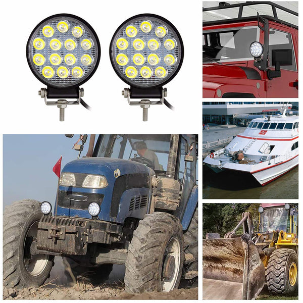 RIGIDON 2 Pcs Round Led Work Light, 4 inch 42W Flood Beam, 12V 24V Driving Lights Lamp for Car Off Road Boat Truck 4x4 SUV ATV Tractors Excavator, 6000K White, Fog Lamp