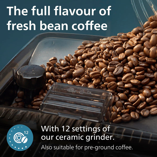 PHILIPS 5400 Series Bean to Cup Coffee Machine – 12 Coffee Varieties, LatteGo Milk Frother, Fastest-to-Clean, Ceramic Grinder, Fully Automatic Espresso & Cappuccino maker – Black, Silver (EP5446/70)