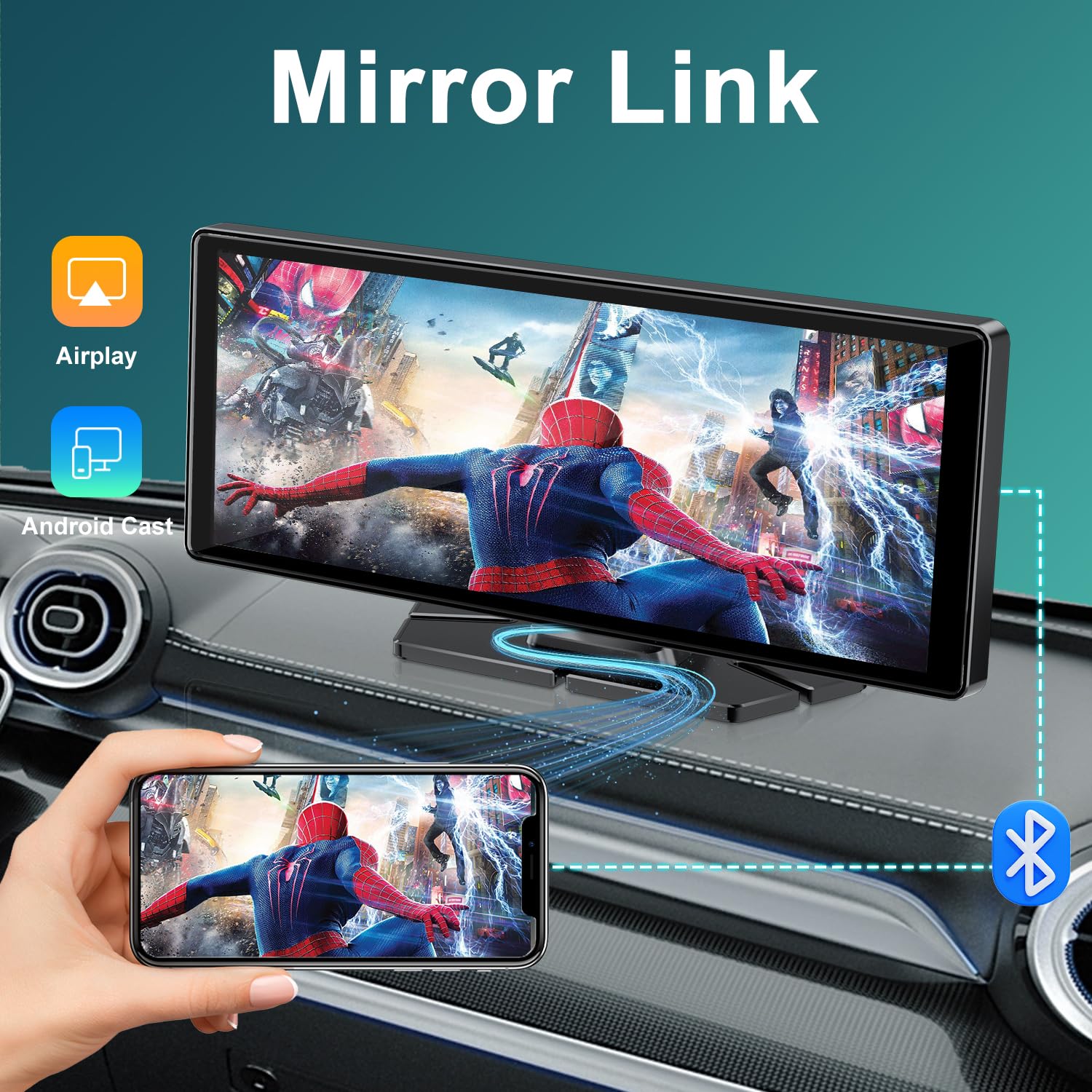 10.26" Wireless Car Stereo for Apple Carplay & Android Auto with 1080P Backup Camera, Touchscreen Car Play Screen with GPS Navigation & Voice Control, Mirror Link,Dual Bluetooth,FM Transmission,AUX