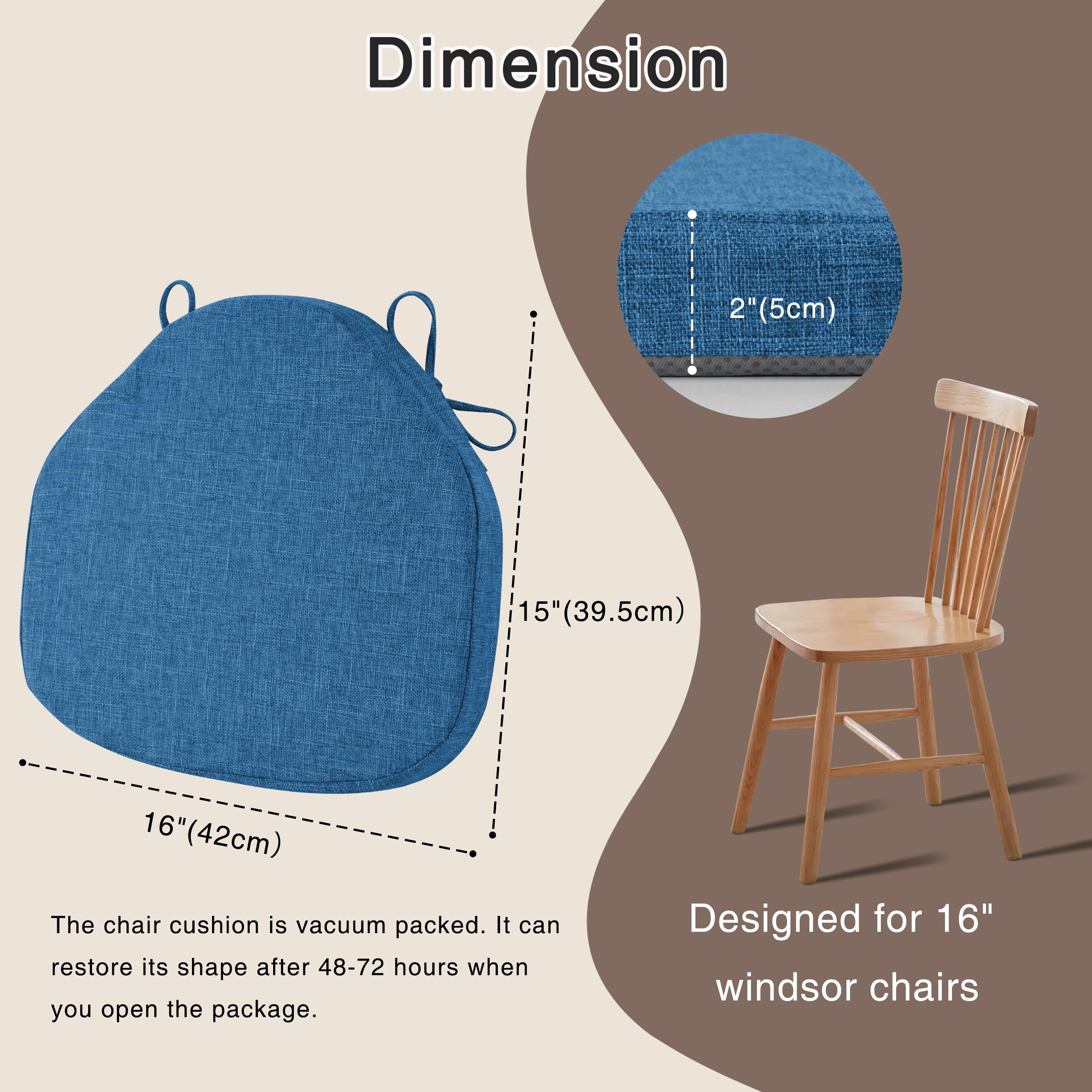 OVOV Chair Cushions for Dining Chairs Set of 4 Windsor Seat Cushion for Kitchen Room Chair Thick Textured Chair Pads with Ties and Non-Slip