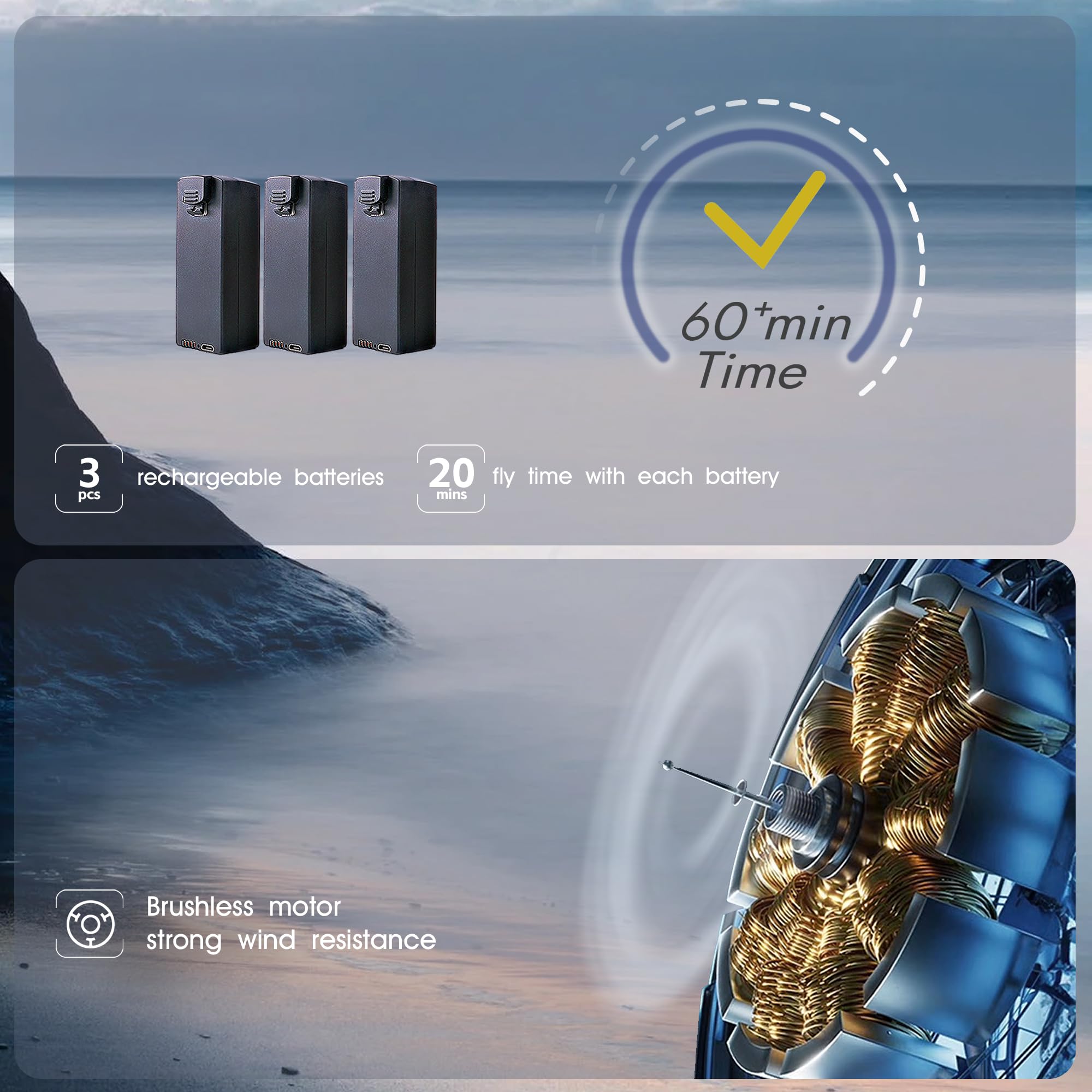 2650 ft Control Range Super Endurance Foldable Drone with Camera for Beginners–60+ min Flight Time, WiFi Quadcopter with 4K HD Camera, Brushless Motor, Auto Hover, Follow Me (3 Batteries)