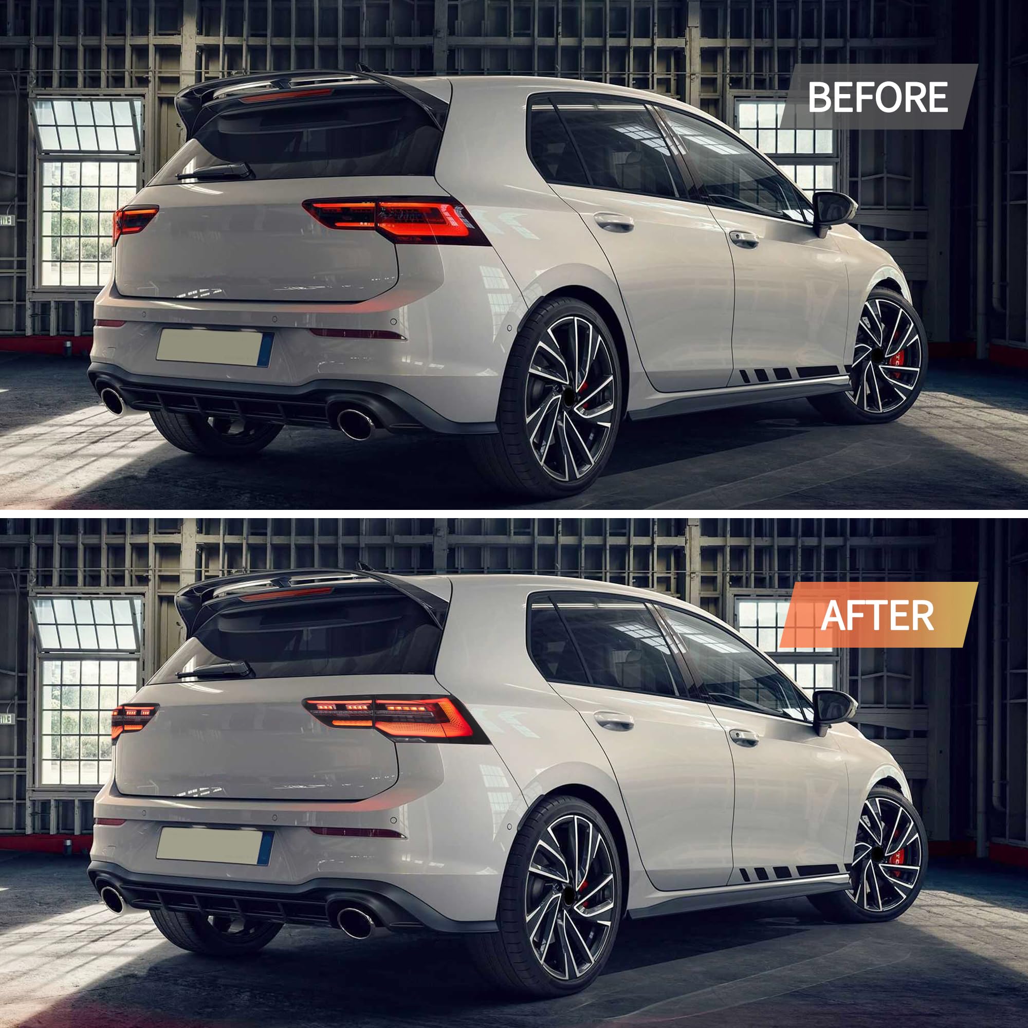 VLAND LED Rear Lights compatible with Golf MK8 Golf 8 2020-2023, w/Amber Sequential Indicator, Driver & Passenger Side - Smoked