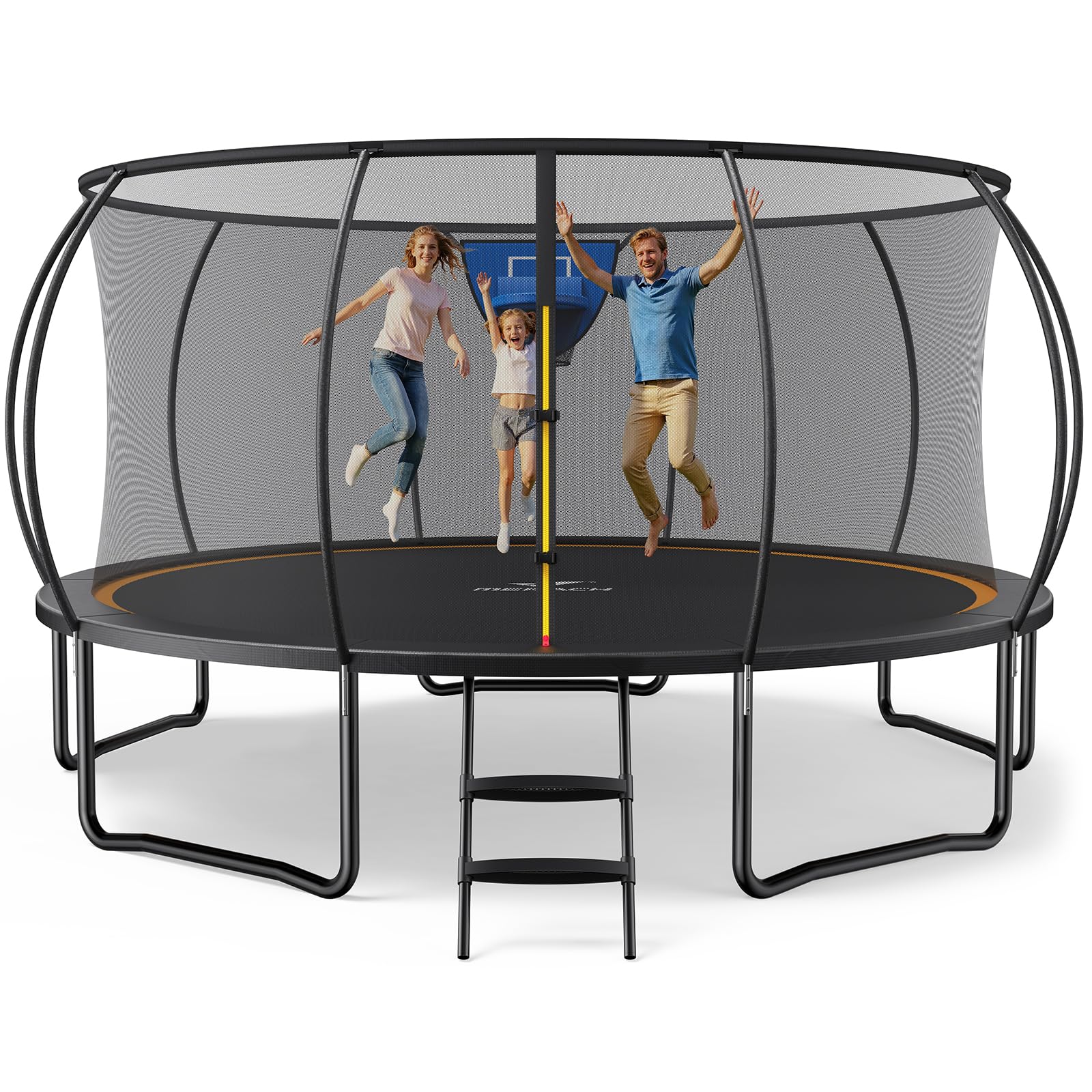 MERACH Trampoline 10ft/12ft/14ft/16ft, Outdoor Large Trampolines with Safety Net & Basket Ball, Max Load 330lb Rebounder Trampoline for Adults Family
