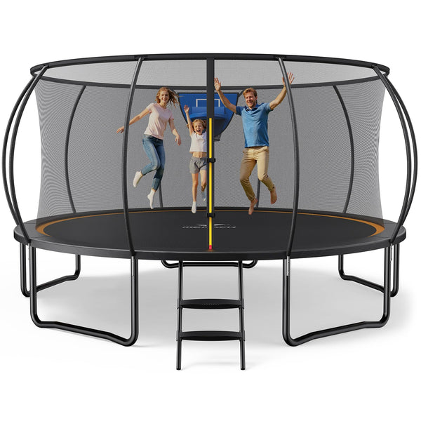 MERACH Trampoline 10ft/12ft/14ft/16ft, Outdoor Large Trampolines with Safety Net & Basket Ball, Max Load 330lb Rebounder Trampoline for Adults Family