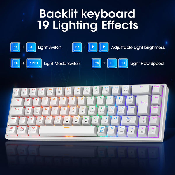 KOORUI 60% Mechanical Gaming Keyboard, Mixed Colors LED Backlit Ultra-Compact 69 Keys, Mini Wired Keyboard with Blue Switch for Windows Laptop PC/Mac OS/Xbox-BLACK(Blue Switch)