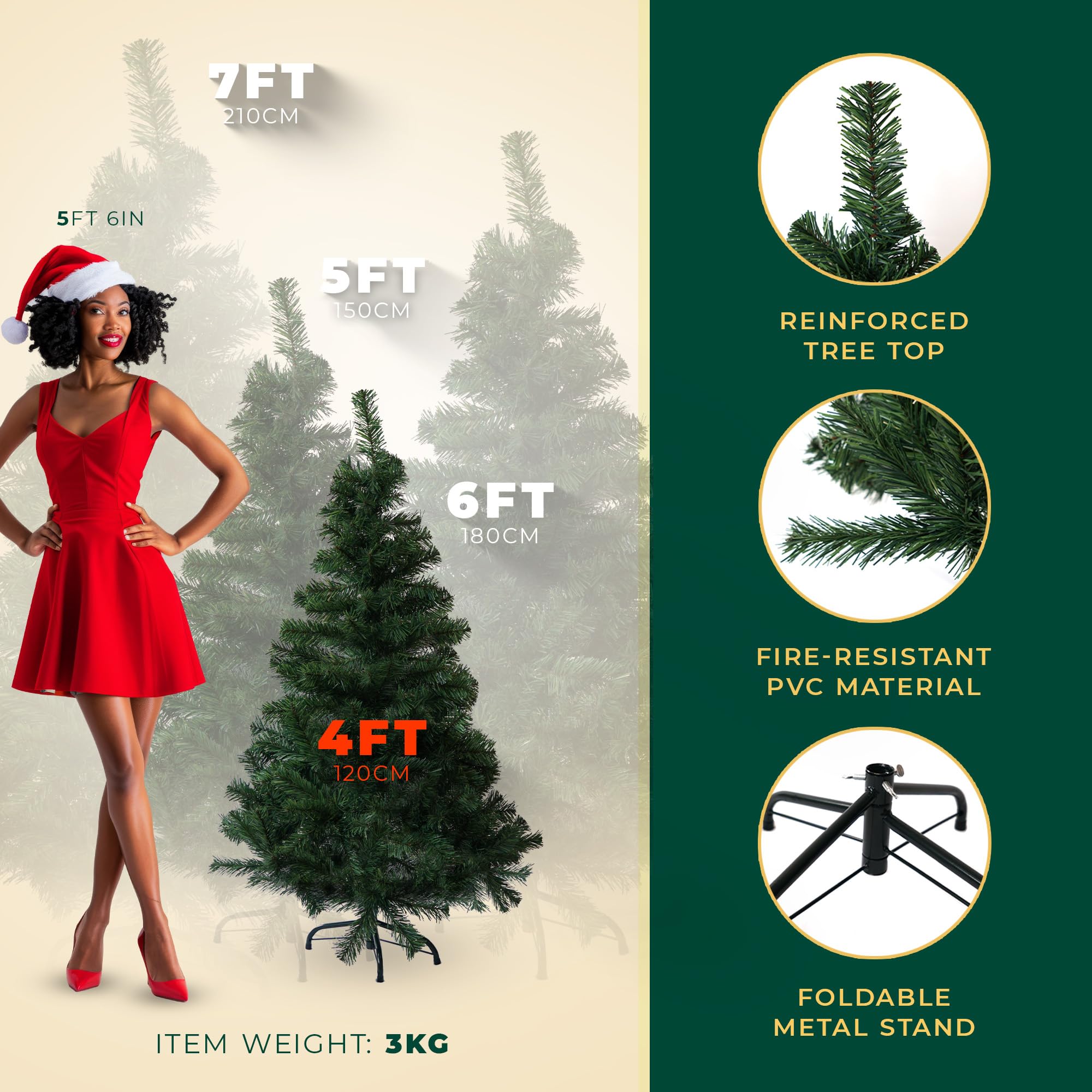 Artificial Christmas Tree 6FT – 700 Tips Full & Realistic Green Xmas Tree with PVC Branches, Metal Stand – Easy Setup 6 Foot Christmas Tree for Living Rooms