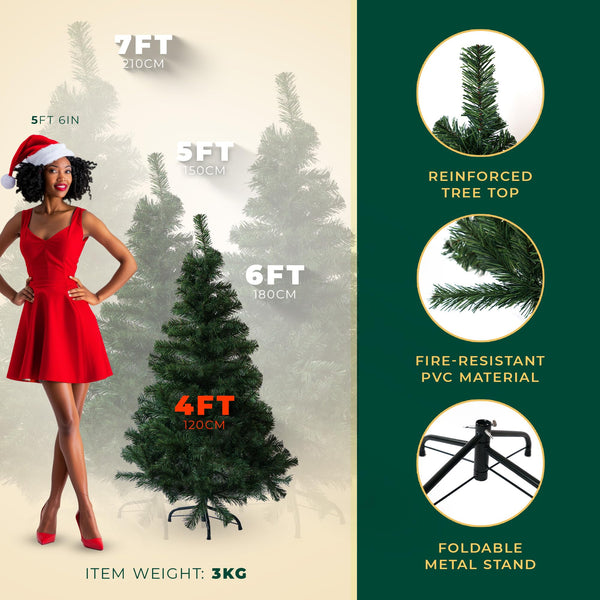 Artificial Christmas Tree 6FT – 700 Tips Full & Realistic Green Xmas Tree with PVC Branches, Metal Stand – Easy Setup 6 Foot Christmas Tree for Living Rooms