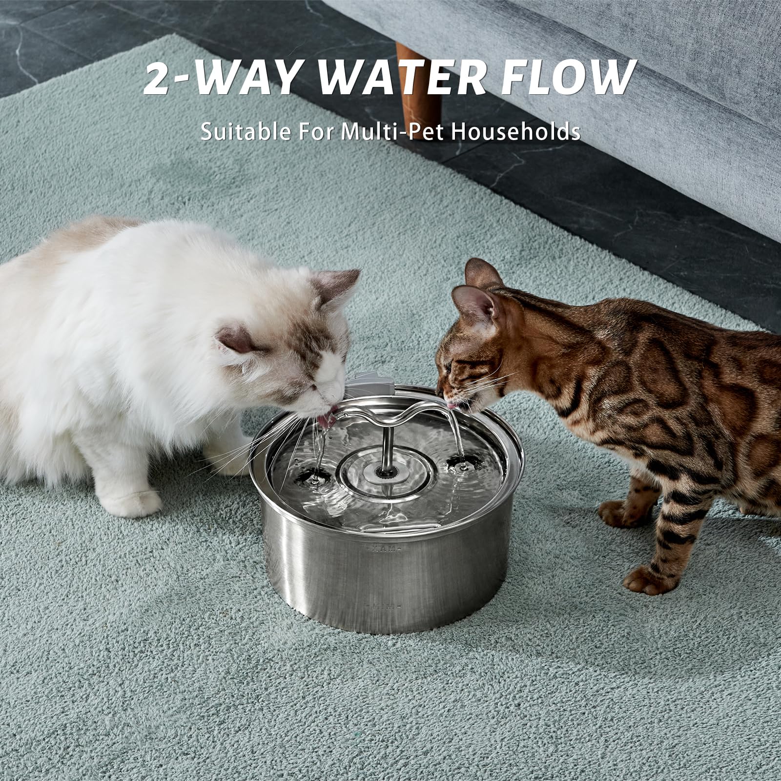 DOOOB Cat Water Fountain for Drinking, 3.2L Pet Water Fountain, Ultra Silent Stainless Steel Automatic Cat Fountain for Cats, Dogs and Other Pets