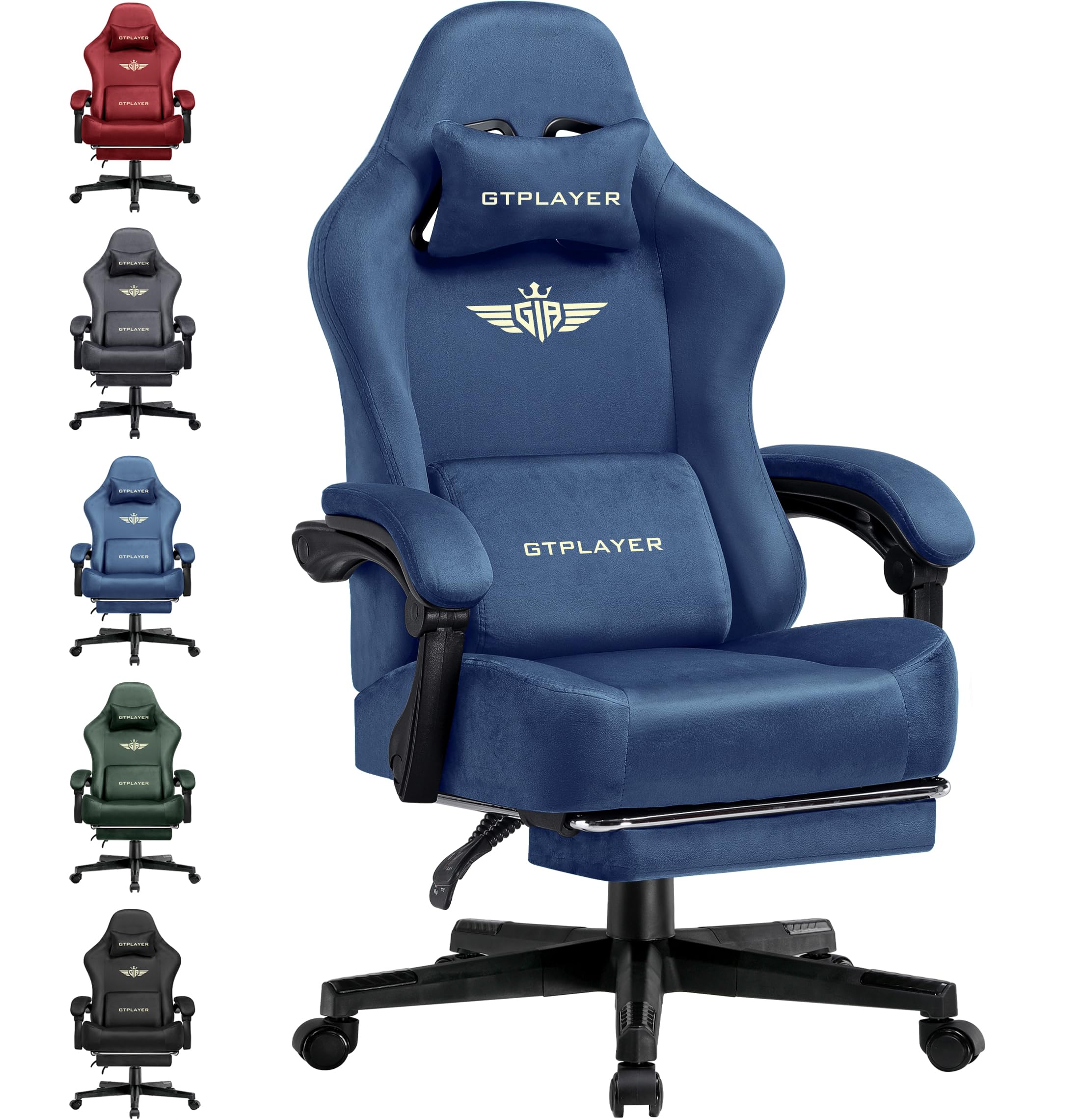 GTPLAYER Fabric Gaming Chair, Ergonomic Computer Chair with Footrest and Lumbar Support Height Adjustable Home Office with 360°-Swivel Seat and Headrest
