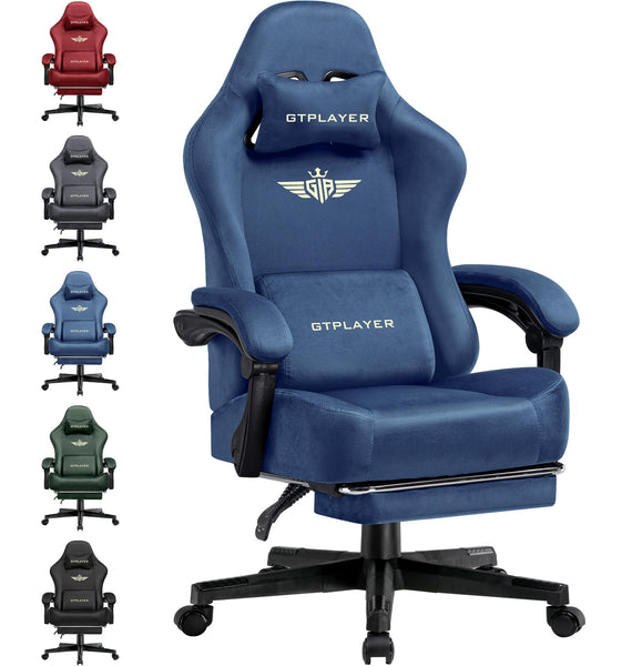 GTPLAYER Fabric Gaming Chair, Ergonomic Computer Chair with Footrest and Lumbar Support Height Adjustable Home Office with 360°-Swivel Seat and Headrest
