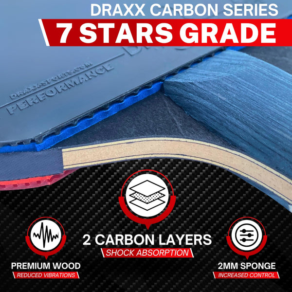 DRAXX Sports Table Tennis Bat 7 Stars | Professional Carbon Paddle for Unmatched Control, Spin & Power | Ultra-Lightweight Ping Pong Racket Only 175g