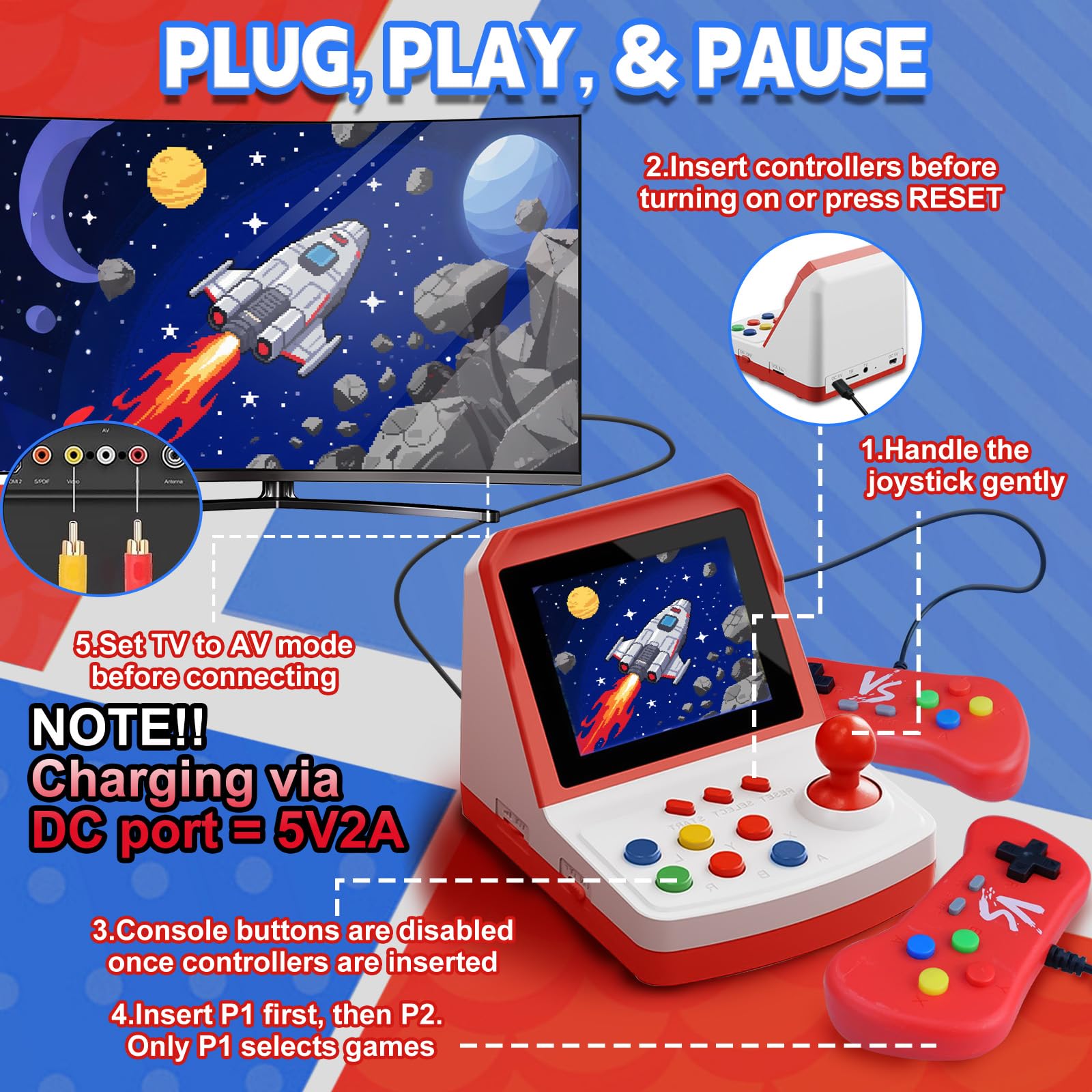 Colourbing Q21 Handheld Games Consoles – 3.5" Portable Mini,Two Players Battle,Built-in 500 Retro Games,1020mAh Rechargeable Battery–Great Retro Games Console for Adults,Teens Birthday and Party Gifts