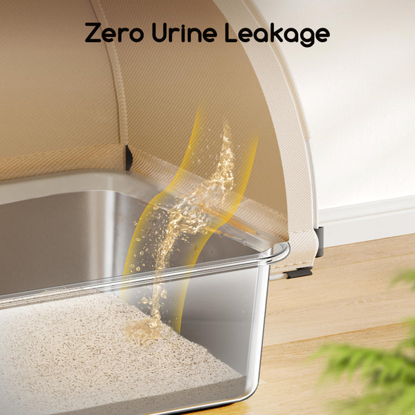 MeoWant Cat Litter Box Stainless Steel, Enclosed Litter Pan for Big Cat with Cloth Cover Canopy, Never Absorbs Odor, Non Stick Surface, XXL Extra Large Litter Tray, Detachable, Easy Clean, White