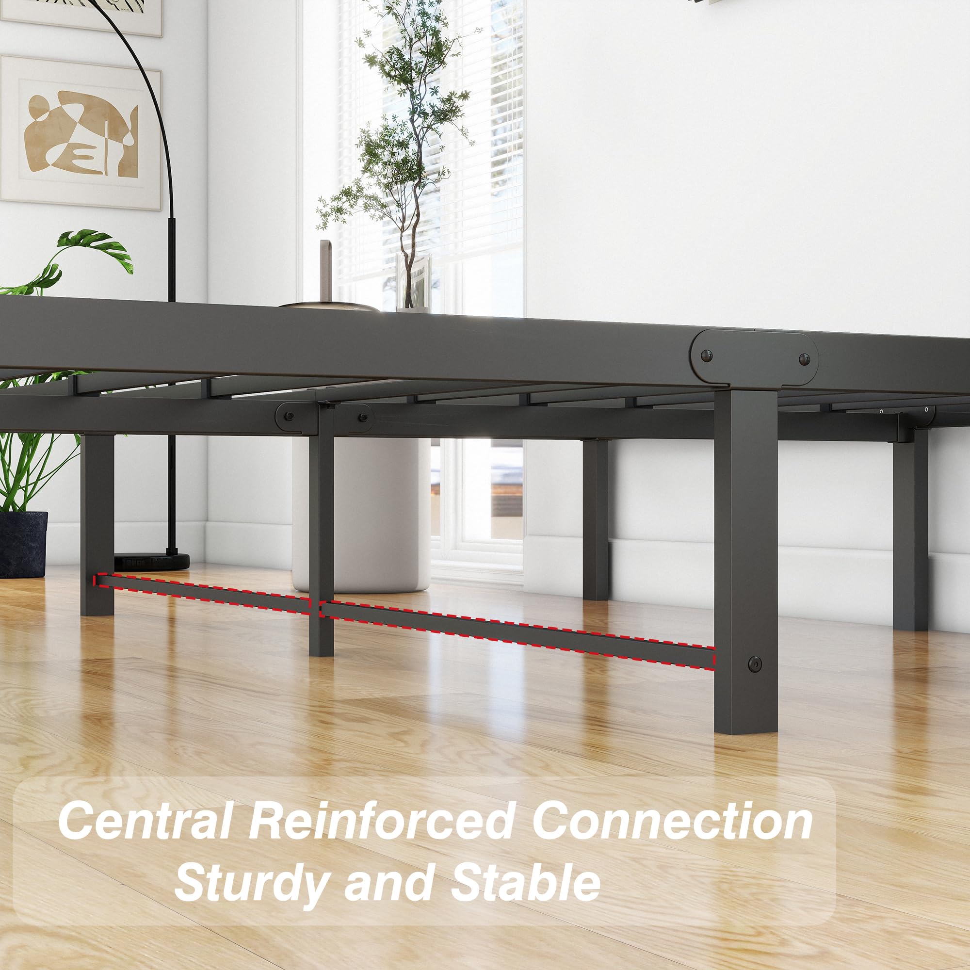 4ft6 Double Bed Frames, 36cm High Metal Platform Bed Frames Double with Storage Under Bed/Steel Slats Mattress Base, No Box Spring Needed, Enhanced