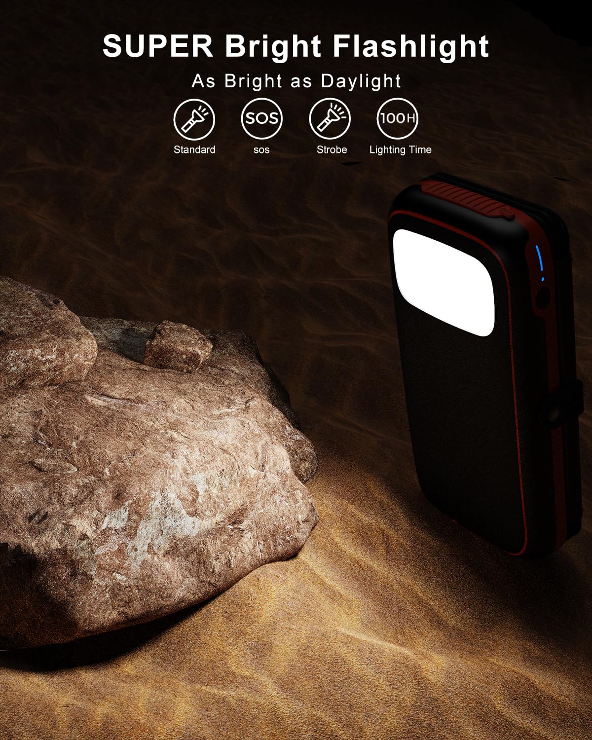 Paloceru Solar Power Bank 26800mAh - Portable Solar Charger with 4 Foldable Panels – PD QC 3.0 Fast Charging Battery Bank with USB C Output/Input - Outdoor Battery Pack with Flashlight for Camping