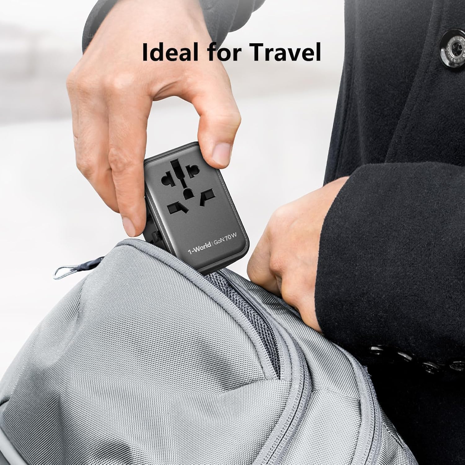 MOMAX Universal Travel Adapter,70W GaN Travel Plug Adapter with UK/EU/AU/US Plugs, 3USB-C PD & 2USB-A QC International Adapter Charger, Adapter Plug for Laptops Phones Vision Pro 1-World-Purple