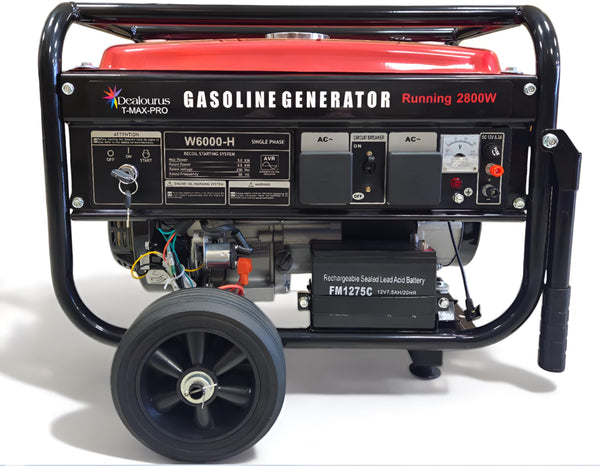 T-MAX Portable Petrol Generator 6000-WE ~ 3.0 KVA 8HP ~ Quiet Power Electric Key Start (Electric Key Start/Recoil Start)