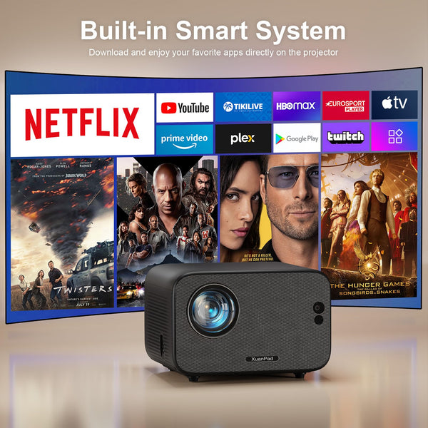 [Official Netflix Certified & Auto Focus] Smart Projector 4K Support, XuanPad Mini Projector for Bedroom, 800 ANSI, Auto Keystone, 3D Stereo Sound WiFi Bluetooth Projector with 360°Adjustable Stand
