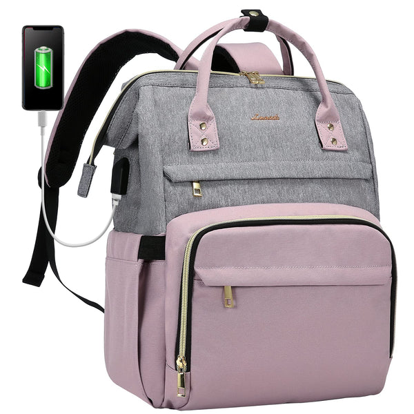 LOVEVOOK Laptop Backpack Women 15.6 inch, Work Bags for Womens, School Computer Bag with USB Port for Business College Travel, Rucksack for Teacher Nurse,BeigeGrey