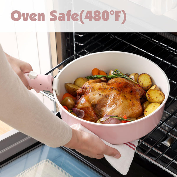 SENSARTE 17 Piece Pots and Pans Set, Nonstick Detachable Handle Cookware, Induction Kitchen Cookware Set with Removable Handle, Healthy Non Stick RV Cookware, Oven Safe (Black)