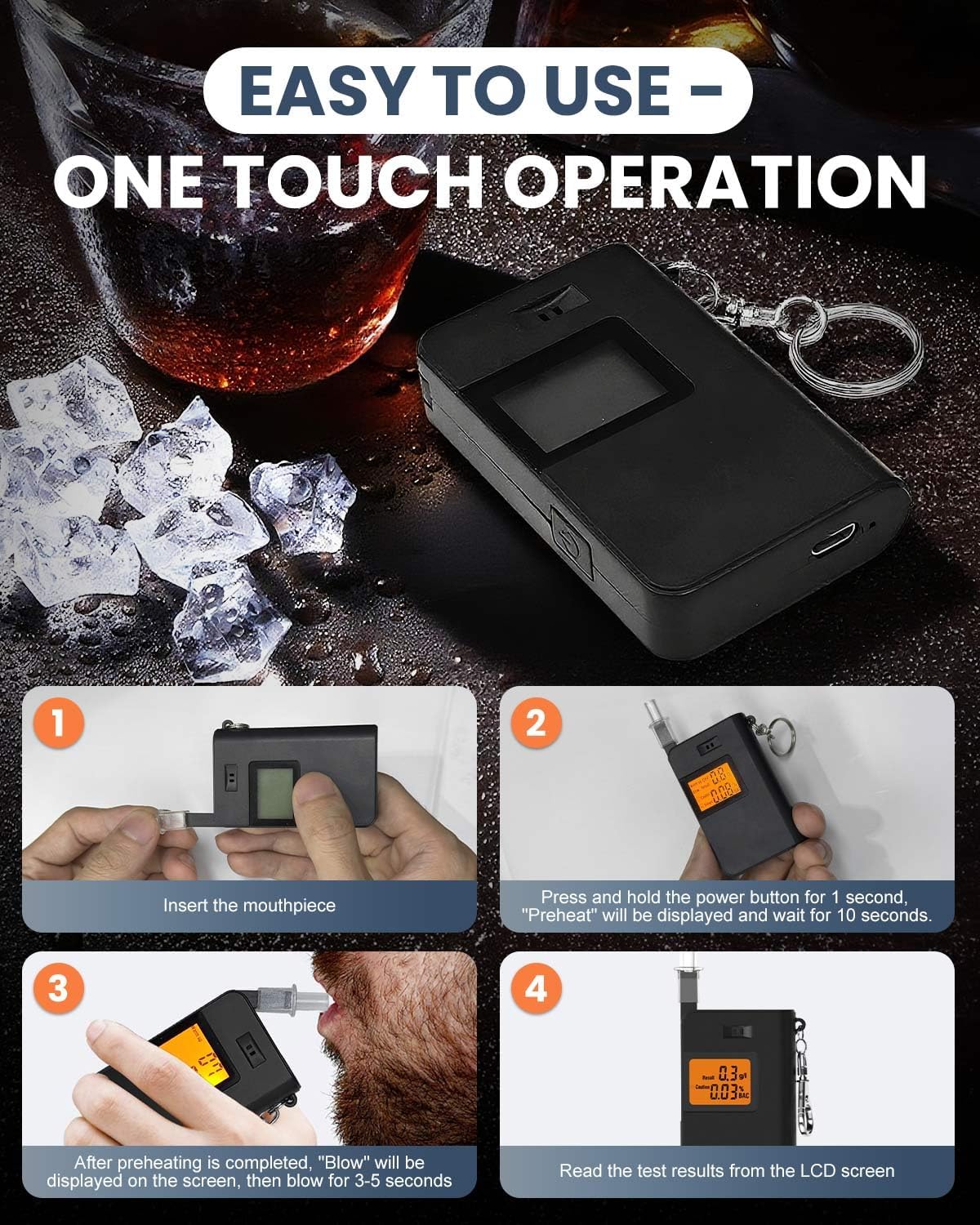 Loretta Breathalysers UK,Rechargeable Portable Breathalyzer,High Accuracy BAC Breathalyser with 12 Reusable Mouthpieces,Alcohol Tester for Home Family Dinner Travel Banquet Cars and Parties