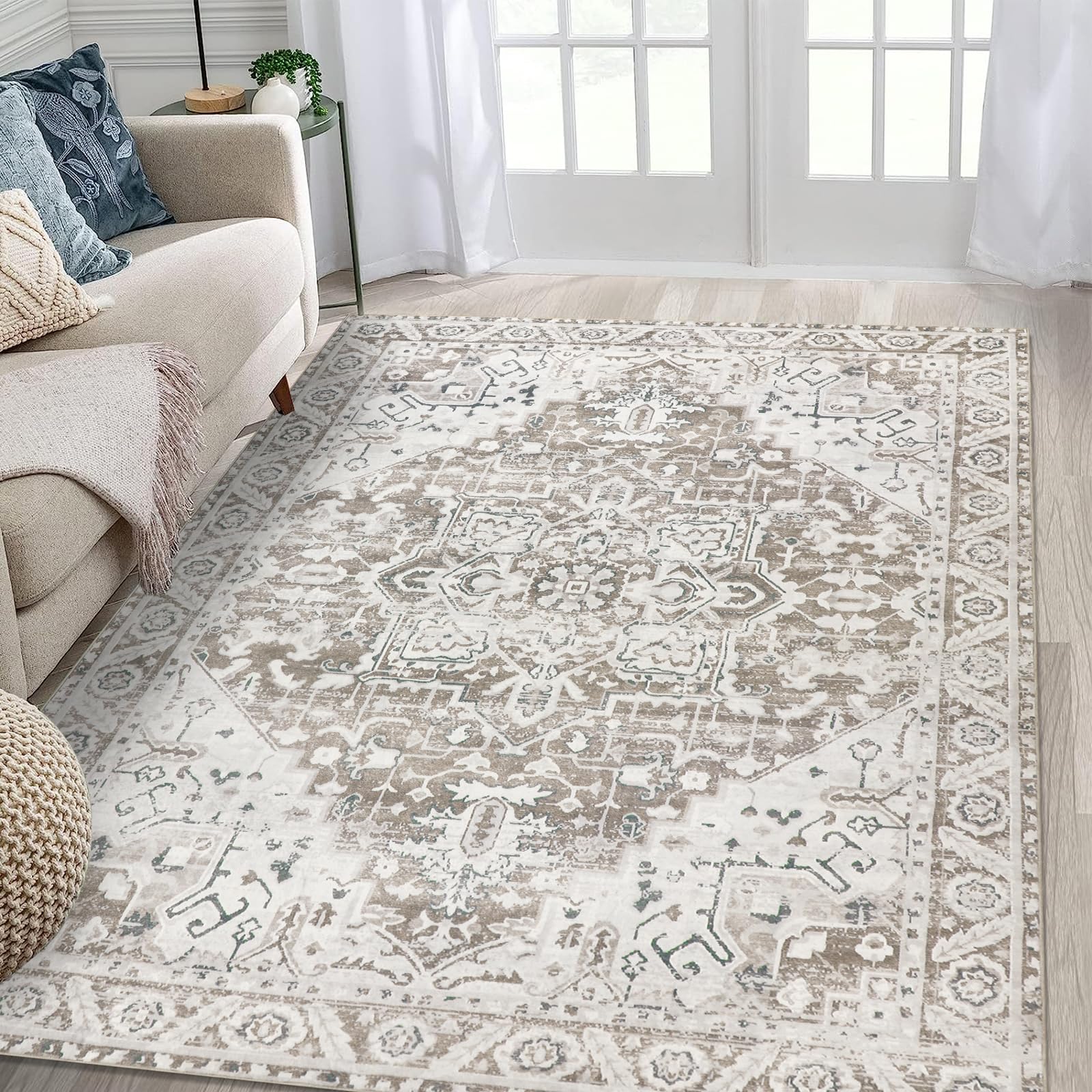 Famibay Rugs Living Room Large 160X230 Machine Washable Soft Short Pile Area Rugs Vintage Traditional Bedroom Carpet Non Slip Non Shedding for Home