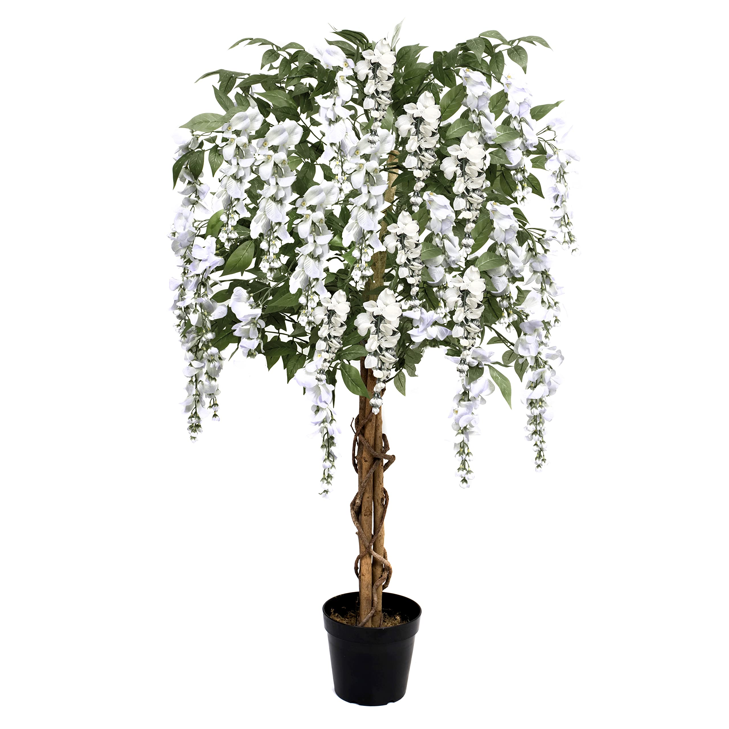 GreenBrokers Premium Artificial Wisteria Tree 130cm/4ft Potted Plant, White 4ft, 130cm