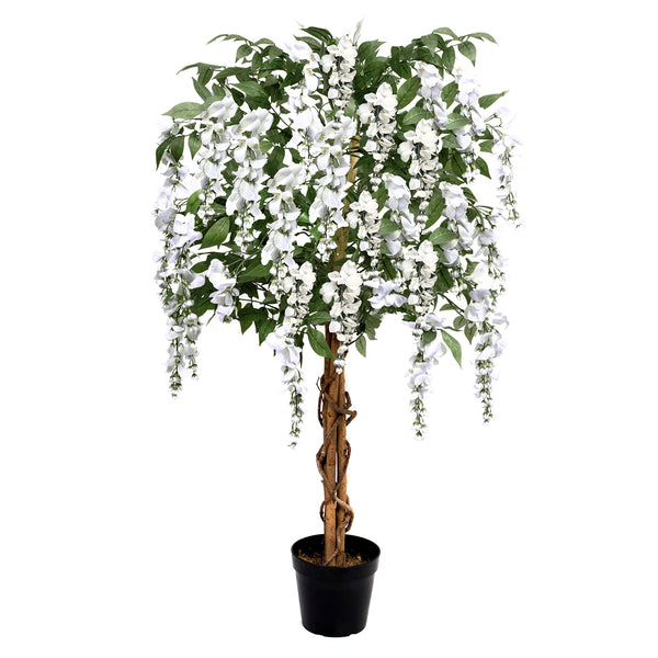 GreenBrokers Premium Artificial Wisteria Tree 130cm/4ft Potted Plant, White 4ft, 130cm
