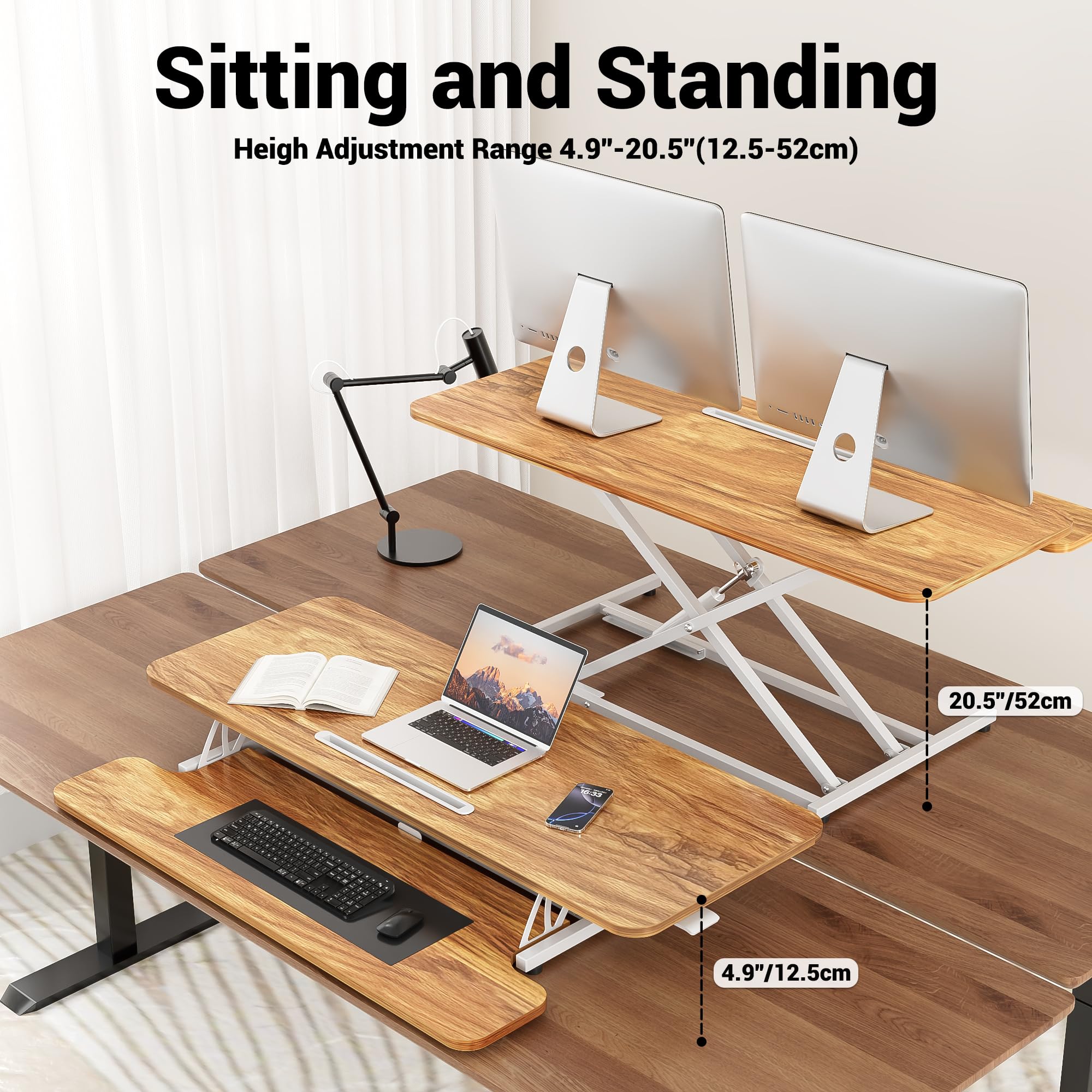 ERGOMAKER Standing Desk Converter, 36"/91cm Wide Height Adjustable Quick Sit to Stand Up Desk Riser for Dual Monitor