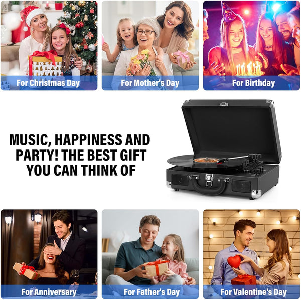 DIGITNOW!Three Speeds Turntable Retro Record Player with Built-in Stereo Speakers, Supports USB, RCA Output , Headphone Jack , MP3 , Mobile Phones Music Playback,Suitcase Design