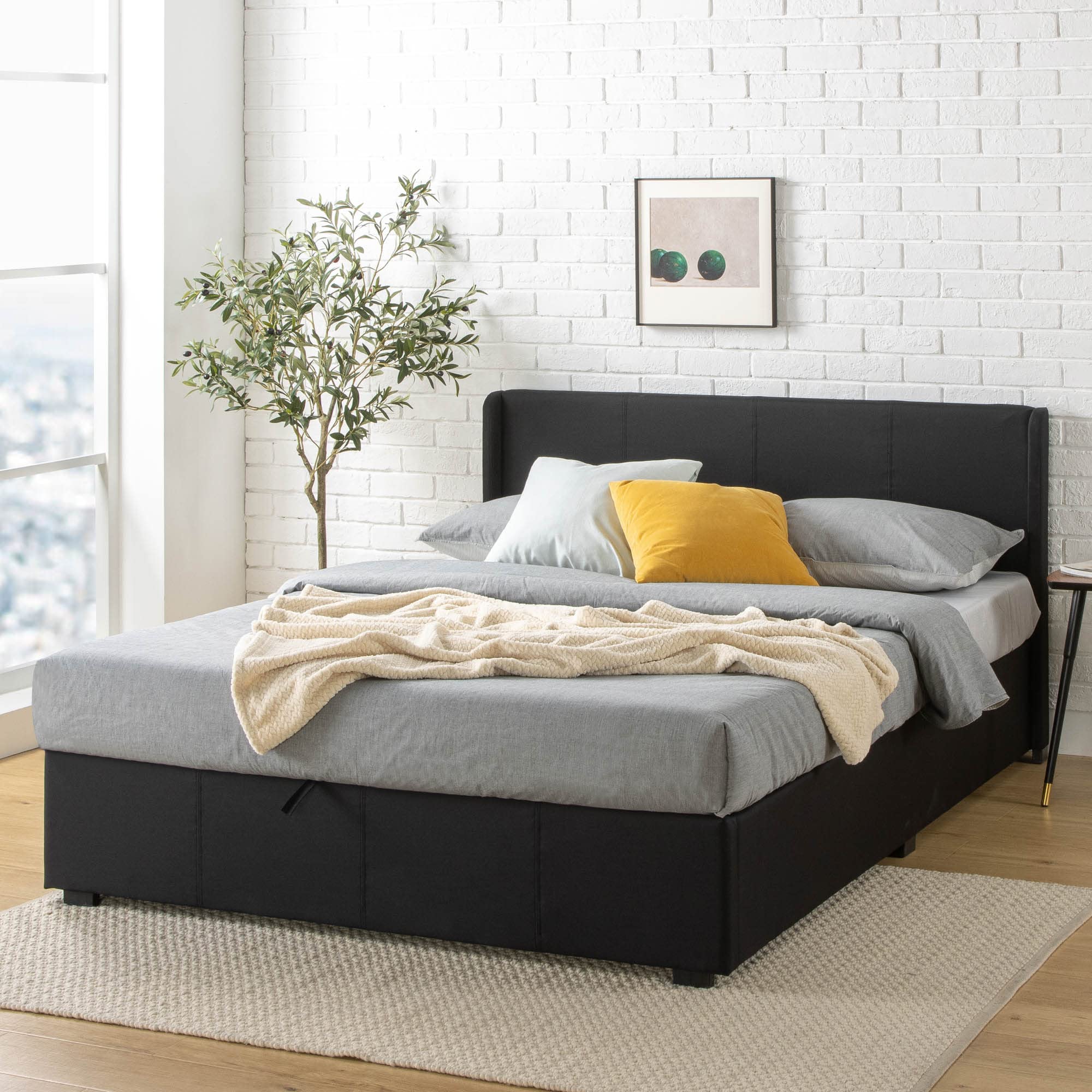 Zinus Maddon Double Bed frame - Bed 135x190 cm - 31 cm Height with Underbed Storage - Upholstered Platform Bed frame - Black
