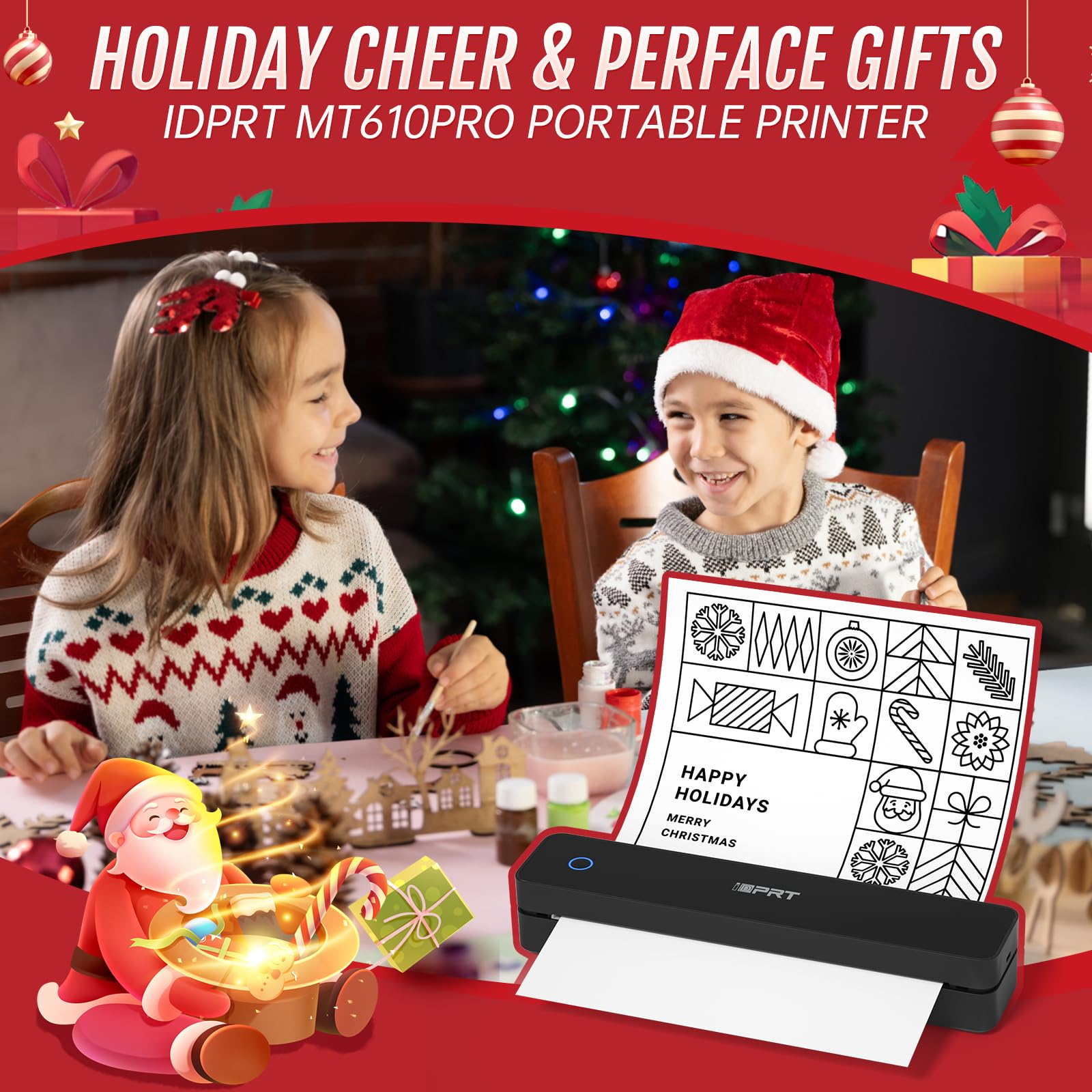 iDPRT Portable Thermal Printer,Wireless Printer for Travel Support A4&A5 Thermal Paper, Bluetooth Inkless Printers Compatible with Android and iOS Phone&Laptop,Black