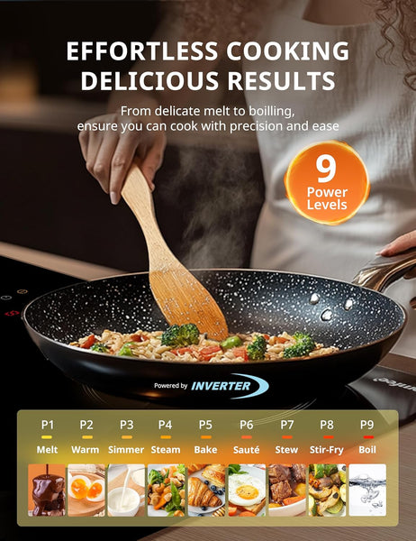 COMFEE' Induction Hob 7400 WATT with 4 Zones Induction Stove with Flexible Zone Built-in induction cooktop,Wiring, Touch control, Automatic Switch-Off, Child Safety Lock, No Plug Included