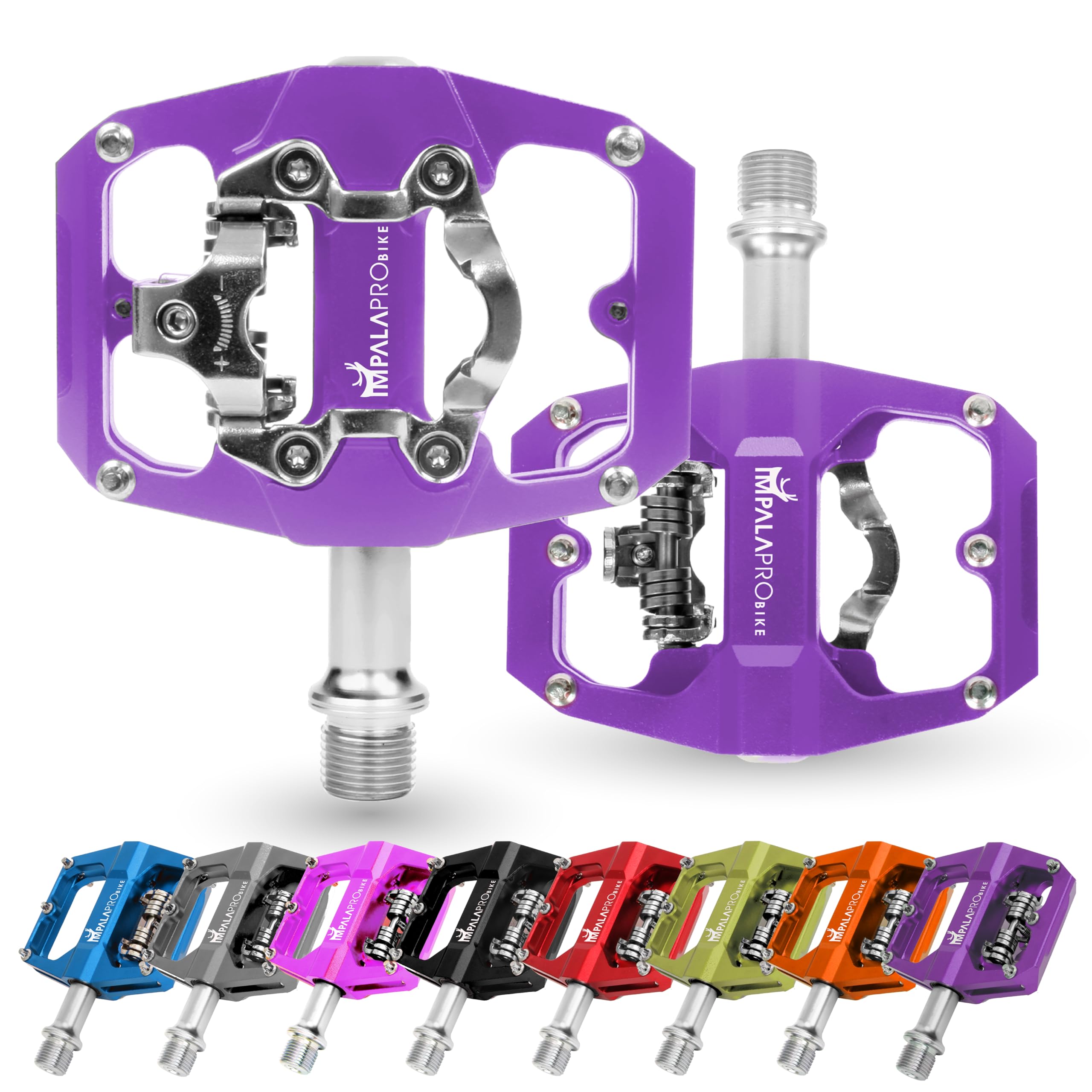 IMPALAPRO - Dual Function Bicycle Flat Pedals and SPD Pedals 9/16'' Compatible with Shimano SPD Pedals - Dual Platform MTB Flat Pedals and SPD