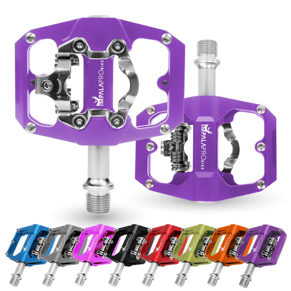 IMPALAPRO - Dual Function Bicycle Flat Pedals and SPD Pedals 9/16'' Compatible with Shimano SPD Pedals - Dual Platform MTB Flat Pedals and SPD