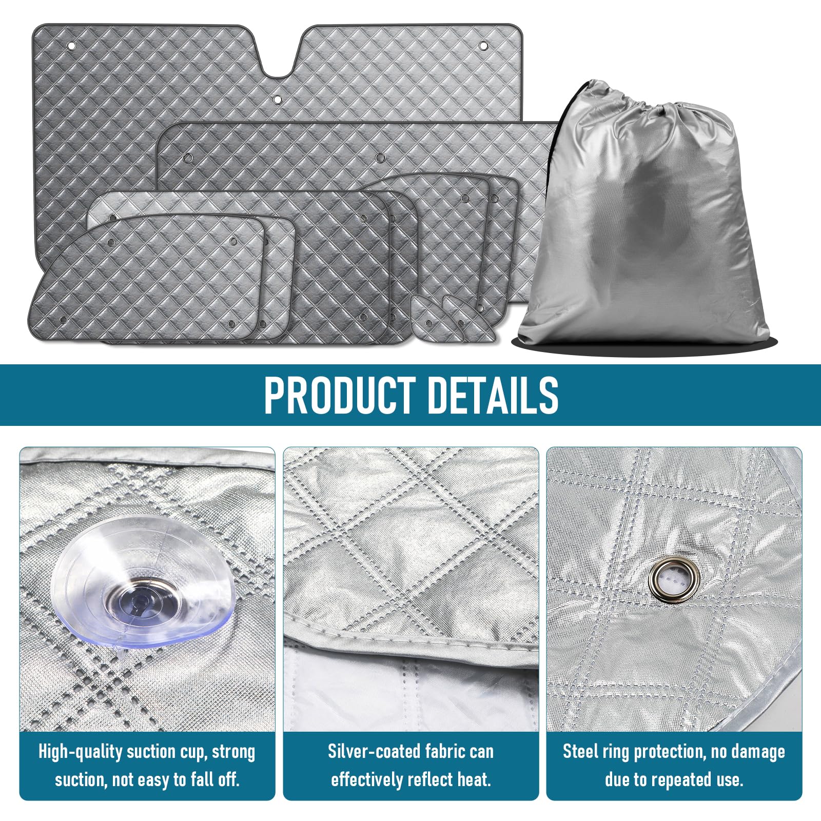 MaxAwe 8Pcs Internal Thermal Blind Set Fits for VW T5/T6 LWB, Luxury Sunshade Wrap Cover Kit, Window Front Screen Cover, Summer Uv Sun Blind & Winter Insulation Cover for VW Campervans & Motorhome