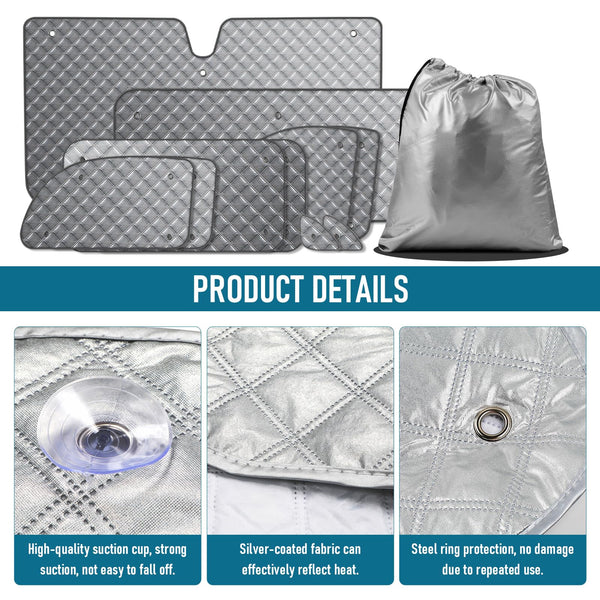 MaxAwe 8Pcs Internal Thermal Blind Set Fits for VW T5/T6 LWB, Luxury Sunshade Wrap Cover Kit, Window Front Screen Cover, Summer Uv Sun Blind & Winter Insulation Cover for VW Campervans & Motorhome