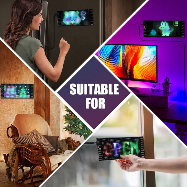 Qnoavve Bluetooth App Control LED Sign, 14.6"x3.6" Devil Eyes Car Lights, Flexible USB 5V LED Car Sign, Programmable Customizable Display Panel, Scrolling Message Board for Store Bar Hotel Party