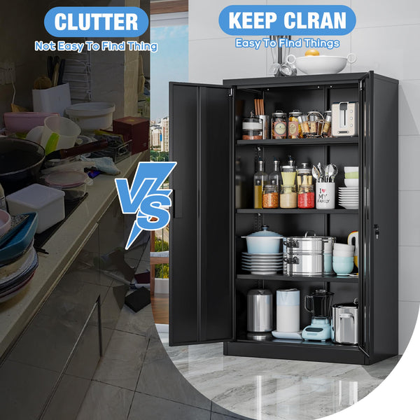 Metal Storage Cabinet with 2 Door and 3 Adjustable Shelves,140X80x40CM Steel Cabinet for Warehouse,Garage,Home,Office,Easy Assemble Required(Black/White)