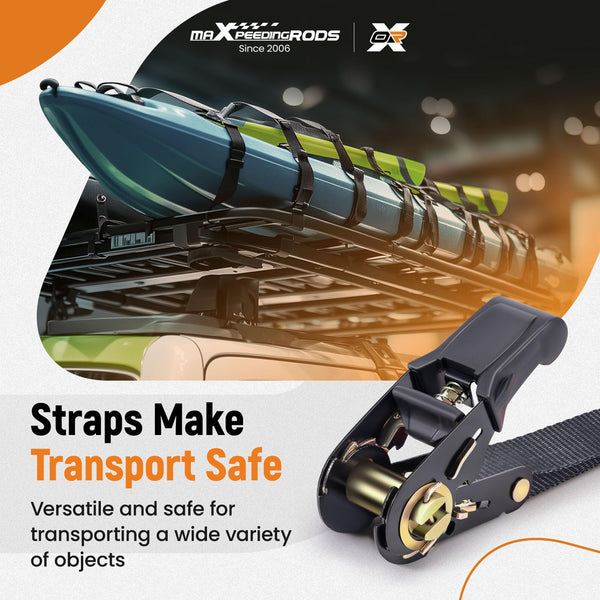 maXpeedingrods 4x 997kg Tie Down Straps 15ft (4.5m), Ratchet Straps 2200lb, Lashing Straps 25mm, Straps with safety clip S-hooks, motorcycle tie down straps, EN 12195-2 - Blue